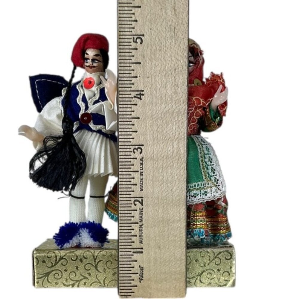 Vintage Greek Folk Doll Set Tsolias Evzones Traditional Ceremonial Dance Outfit - Picture 3 of 16